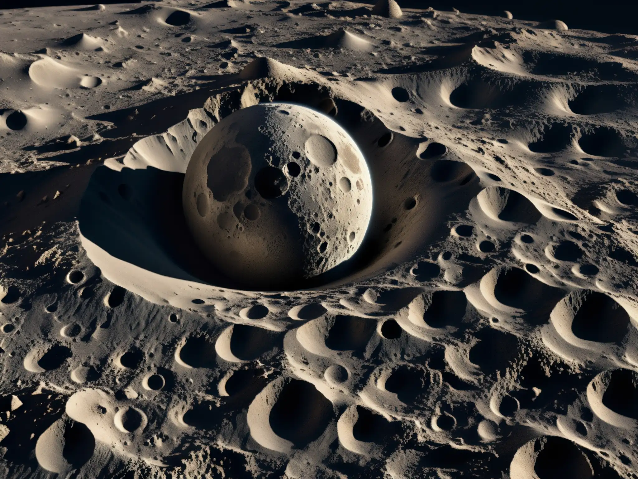 Imagen detallada de la luna con cráteres y rocas lunares, mostrando la belleza y misterio del paisaje lunar