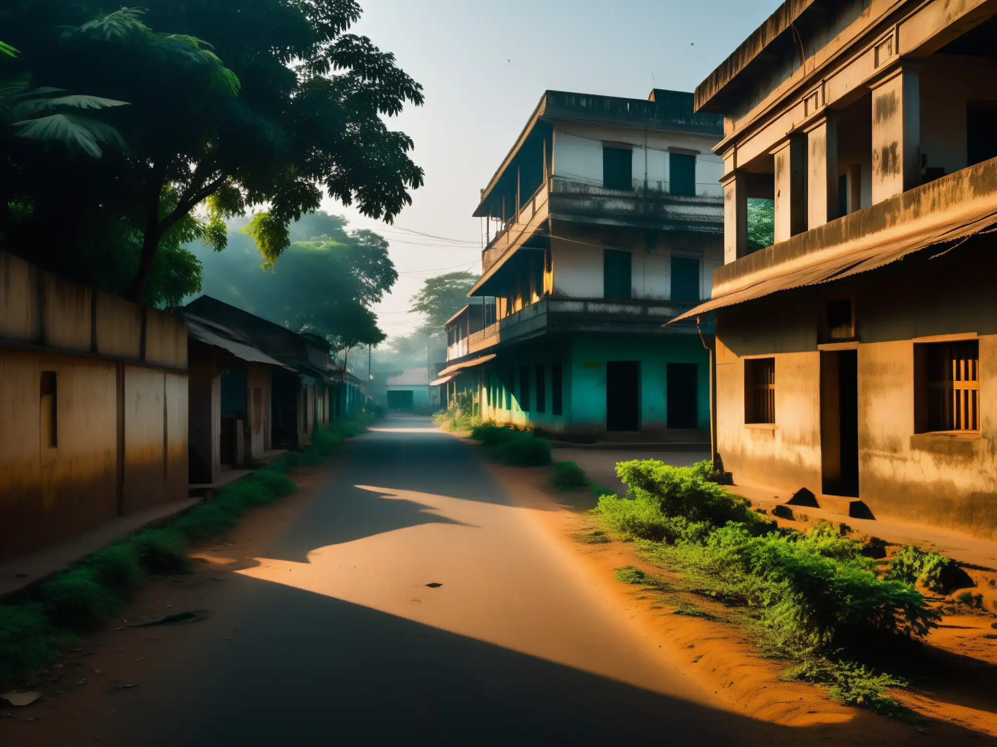 Imagen documental de una misteriosa calle en Nithari, India, evocando desolación y misterio