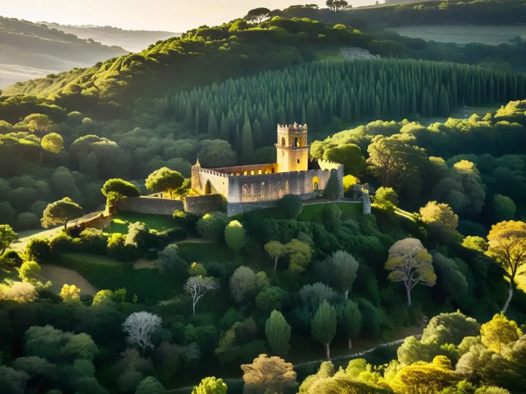Imagen documental de la mística historia templaria en Portugal, con ruinas antiguas entre la espesa vegetación