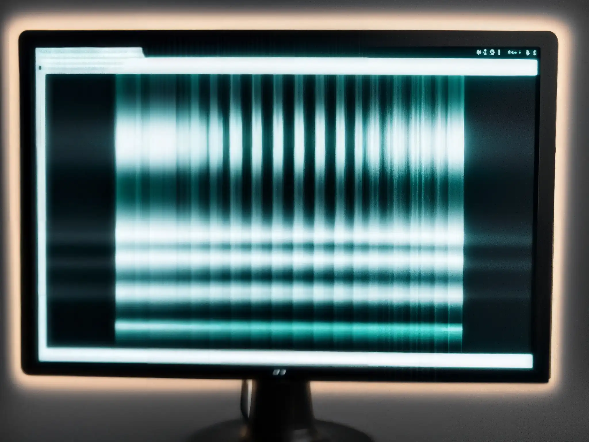 Imagen en escala de grises de un monitor con un NFT glitched, evocando un fenómeno NFTs malditos colección digital