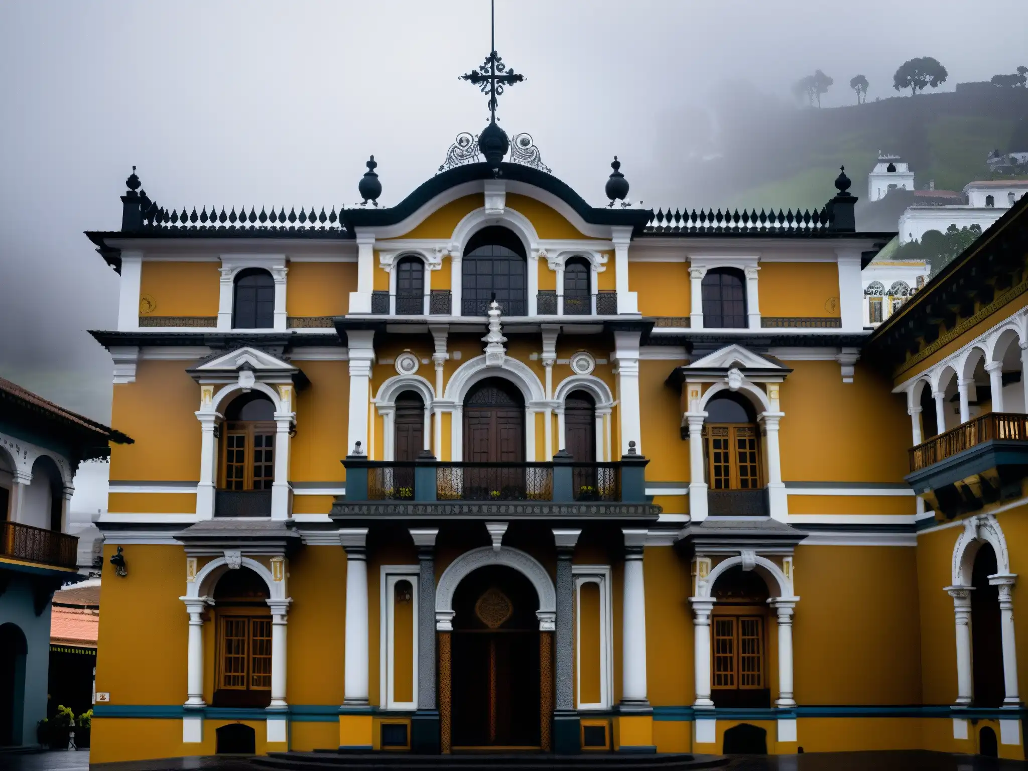 Imagen fantasmal de La Casa de los Espejos en Quito, envuelta en misteriosa neblina