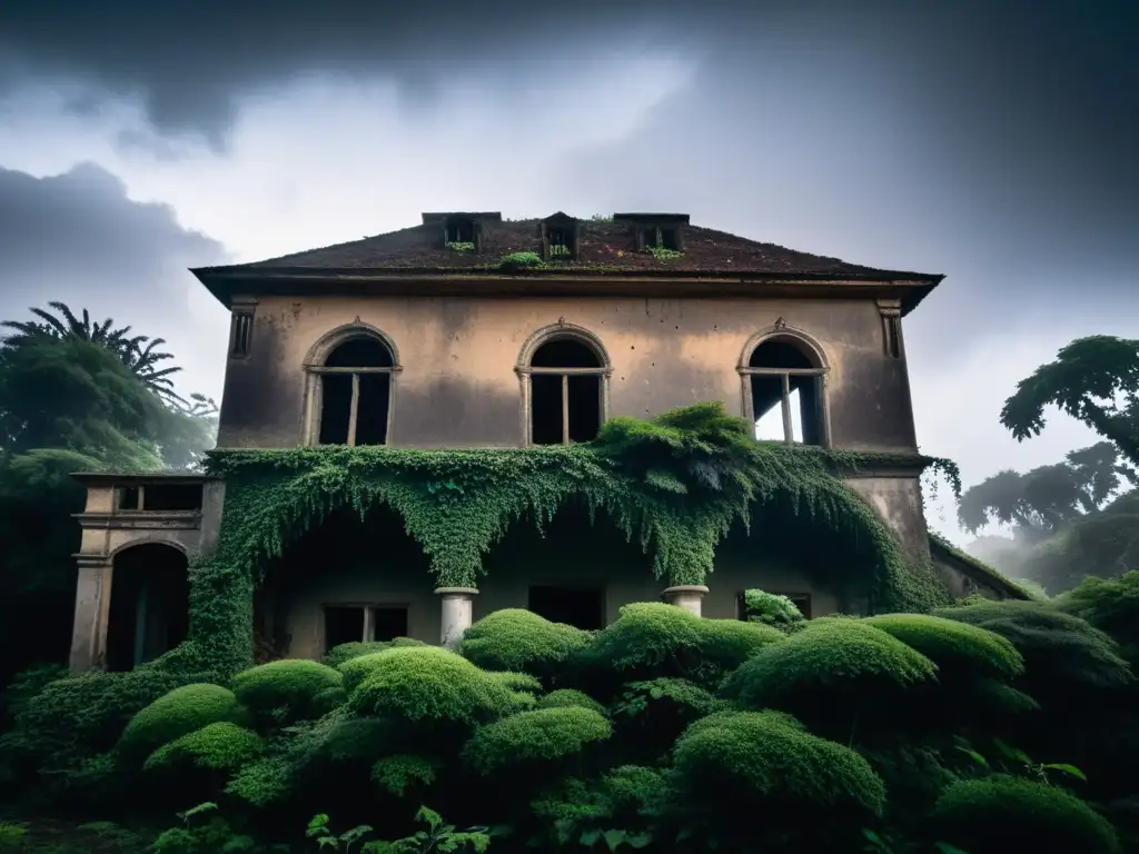 Imagen fantasmal de mansión abandonada en Tanzania, con serpientes y atmósfera misteriosa