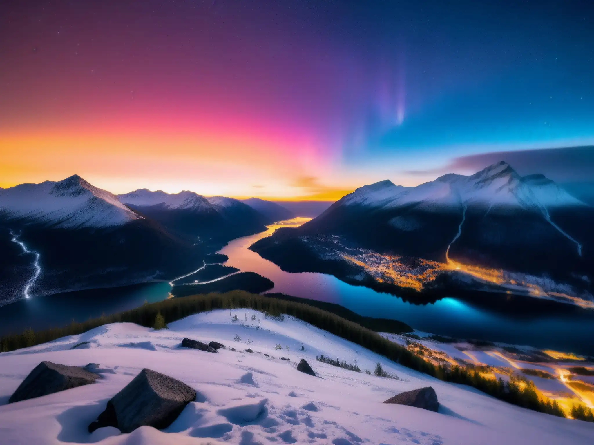 Imagen del fenómeno de luces en Hessdalen, Canadá, iluminando el paisaje nocturno con un brillo misterioso y etéreo