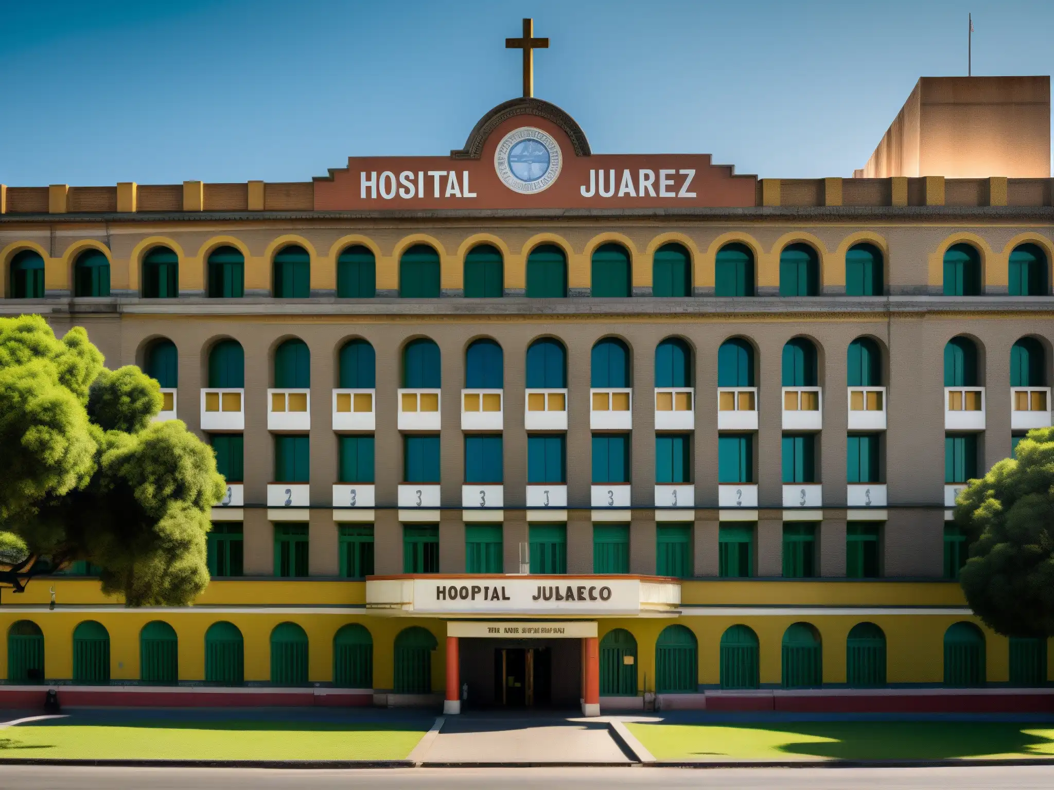 Imagen del Hospital Juárez en Ciudad de México, destacando su arquitectura histórica y entorno urbano, evocando la leyenda mexicana La Planchada