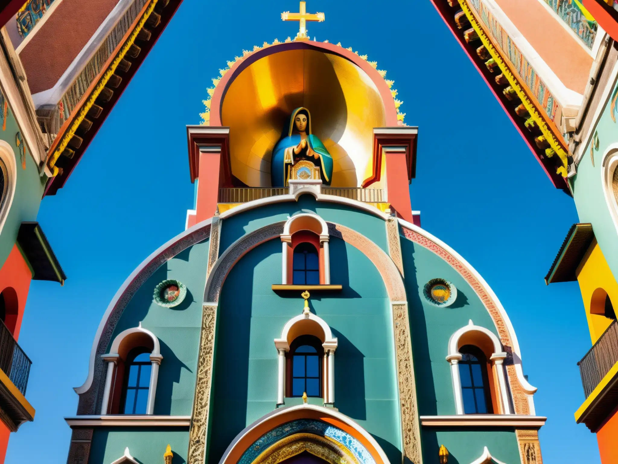 Imagen impactante de la Basílica de Nuestra Señora de Guadalupe en México, con detalles arquitectónicos y colores vibrantes que resaltan la atmósfera espiritual y las apariciones fantasma basílica Guadalupe