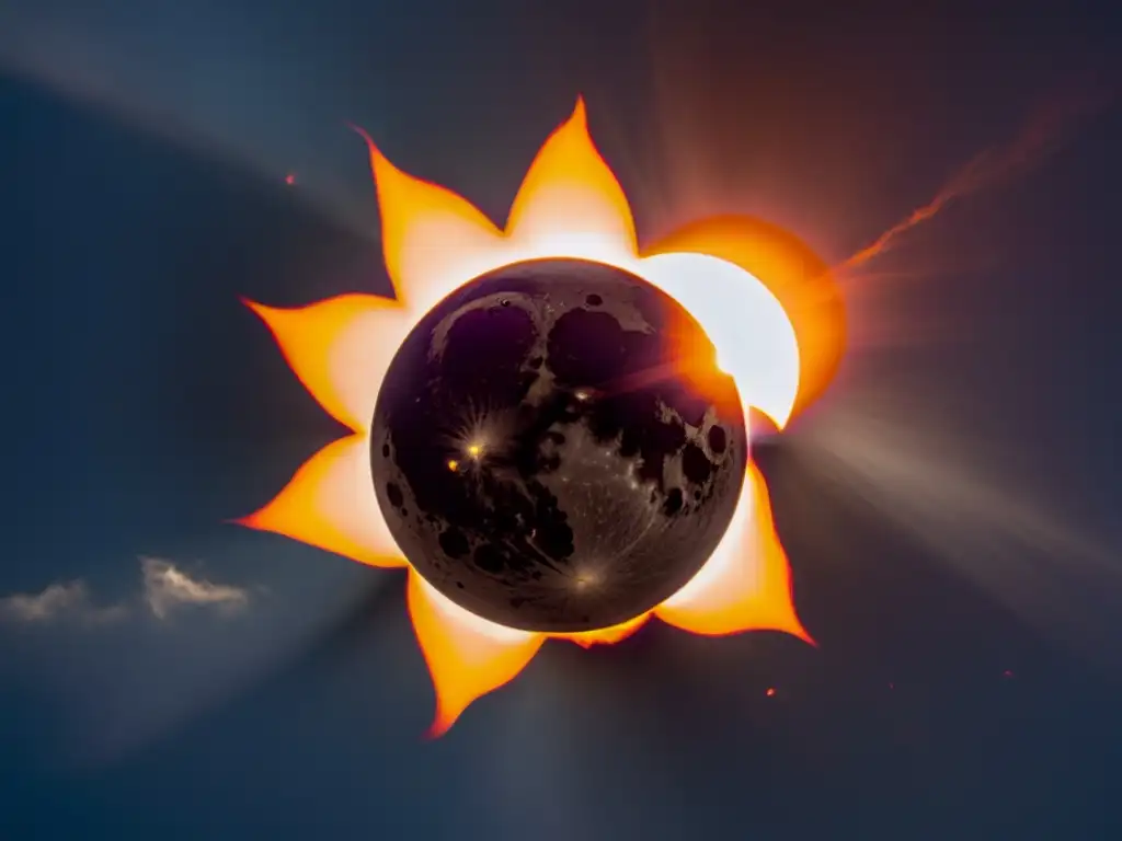 Imagen impactante de un eclipse solar con la luna devorando parcialmente el sol, evocando la mítica imagen de Fenrir Desencadenado Devorará Sol