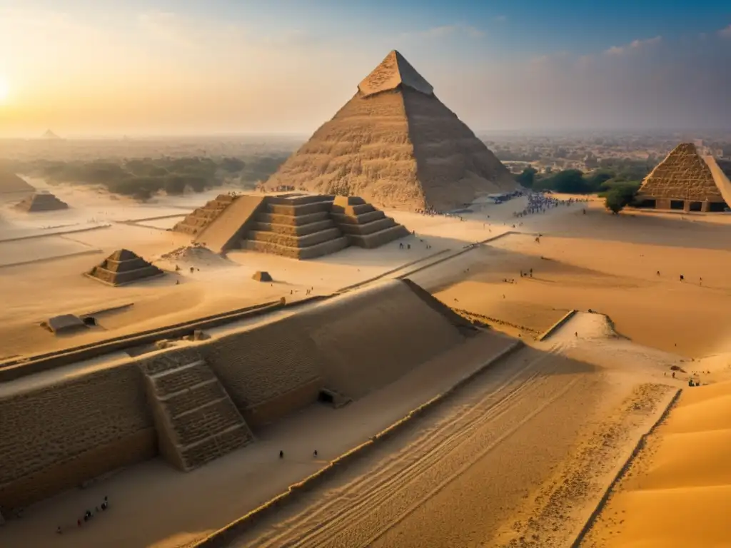 Imagen impactante del amanecer en la Gran Pirámide de Giza resalta la majestuosidad y el misterio del origen mitos urbanos egipcios