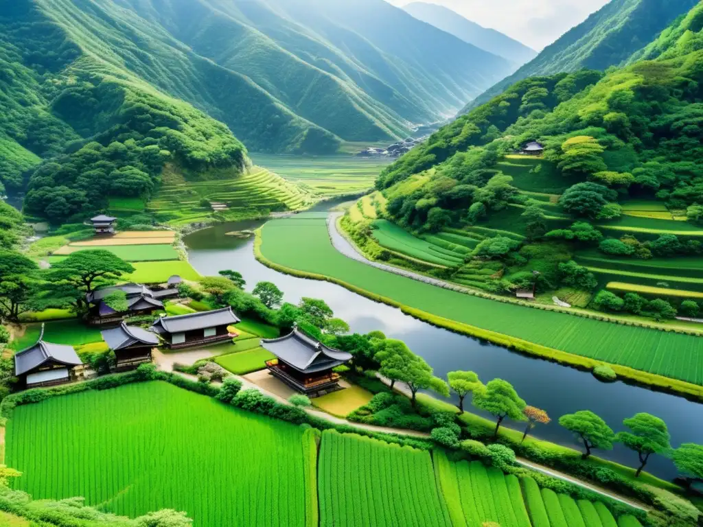 Imagen impactante de un paisaje montañoso en Japón antiguo, con el mito de Ubasuteyama y su práctica tradicional