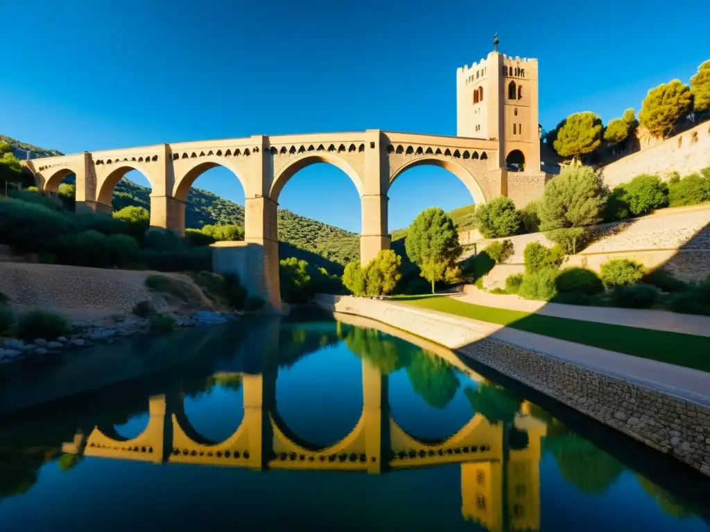 Imagen impactante del Puente del Diablo de Martorell sobre el río Llobregat, con su arquitectura gótica y leyenda