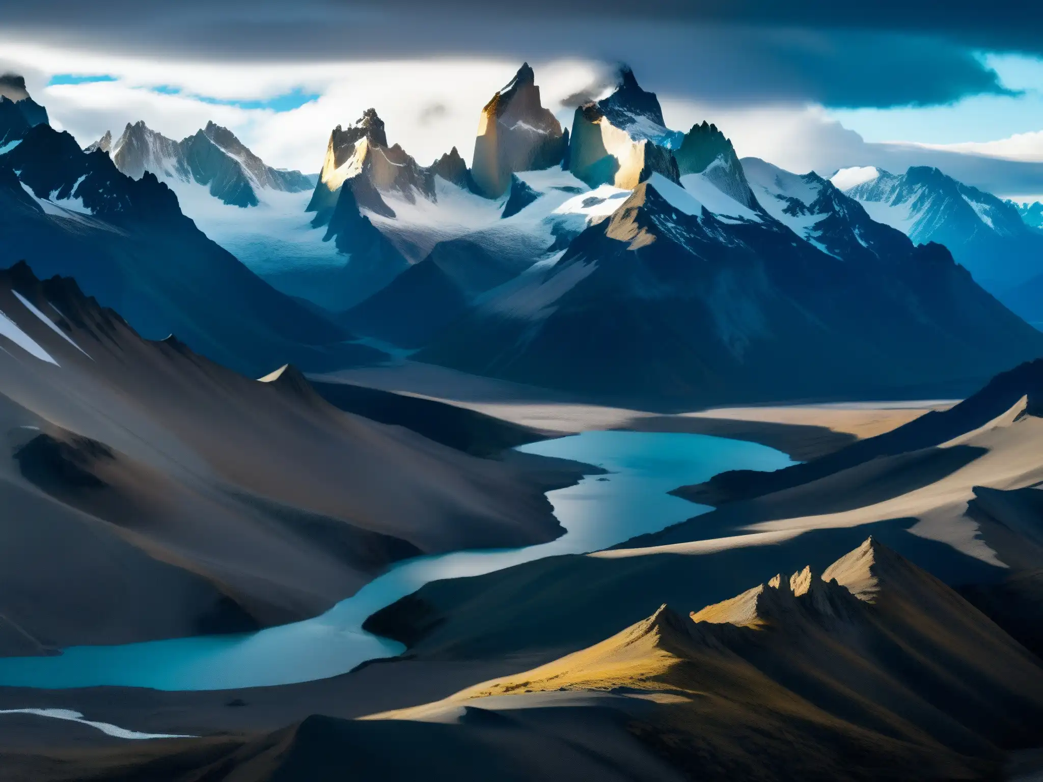 Imagen impresionante del paisaje agreste y ventoso de la región de la Patagonia, con su atmósfera mítica y grandiosa