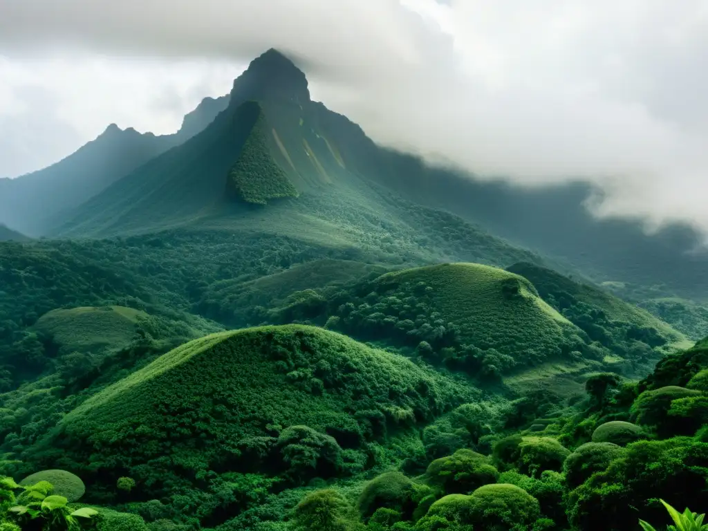 Imagen impresionante de la montaña sagrada en Camerún, envuelta en niebla y leyendas urbanas montaña sagrada Camerún