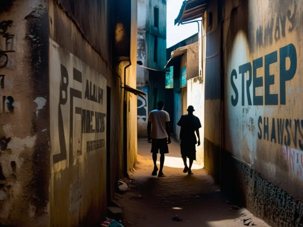 Una imagen inquietante de un callejón sombrío en Abidjan, Costa de Marfil, con figuras misteriosas y espeluznantes