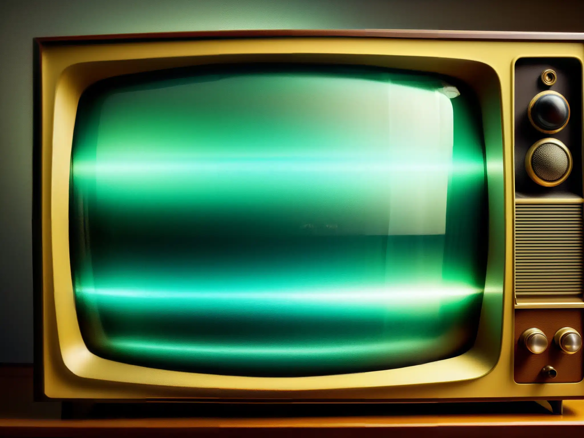 Imagen inquietante de un televisor vintage mostrando figuras fantasmales superpuestas en la pantalla, rodeado de dispositivos electrónicos antiguos