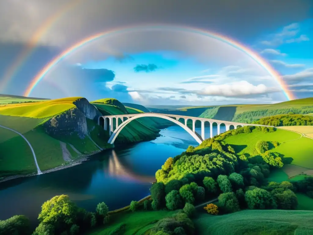 Imagen de la legendaria Bifröst, puente arcoíris de la mitología nórdica, sobre un cielo vibrante