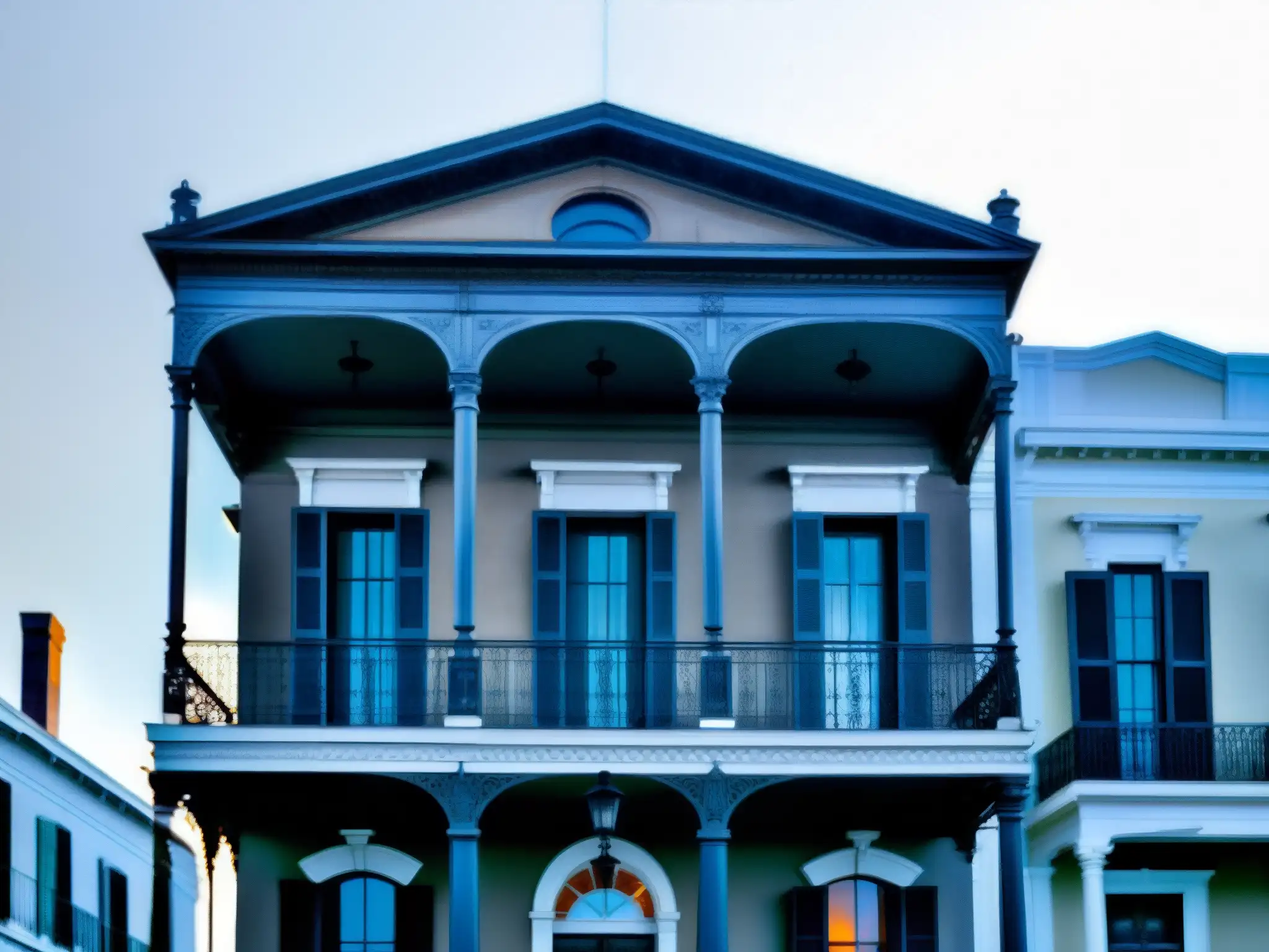 La imagen muestra la icónica Mansión LaLaurie en Nueva Orleans, con su arquitectura gótica y atmósfera misteriosa