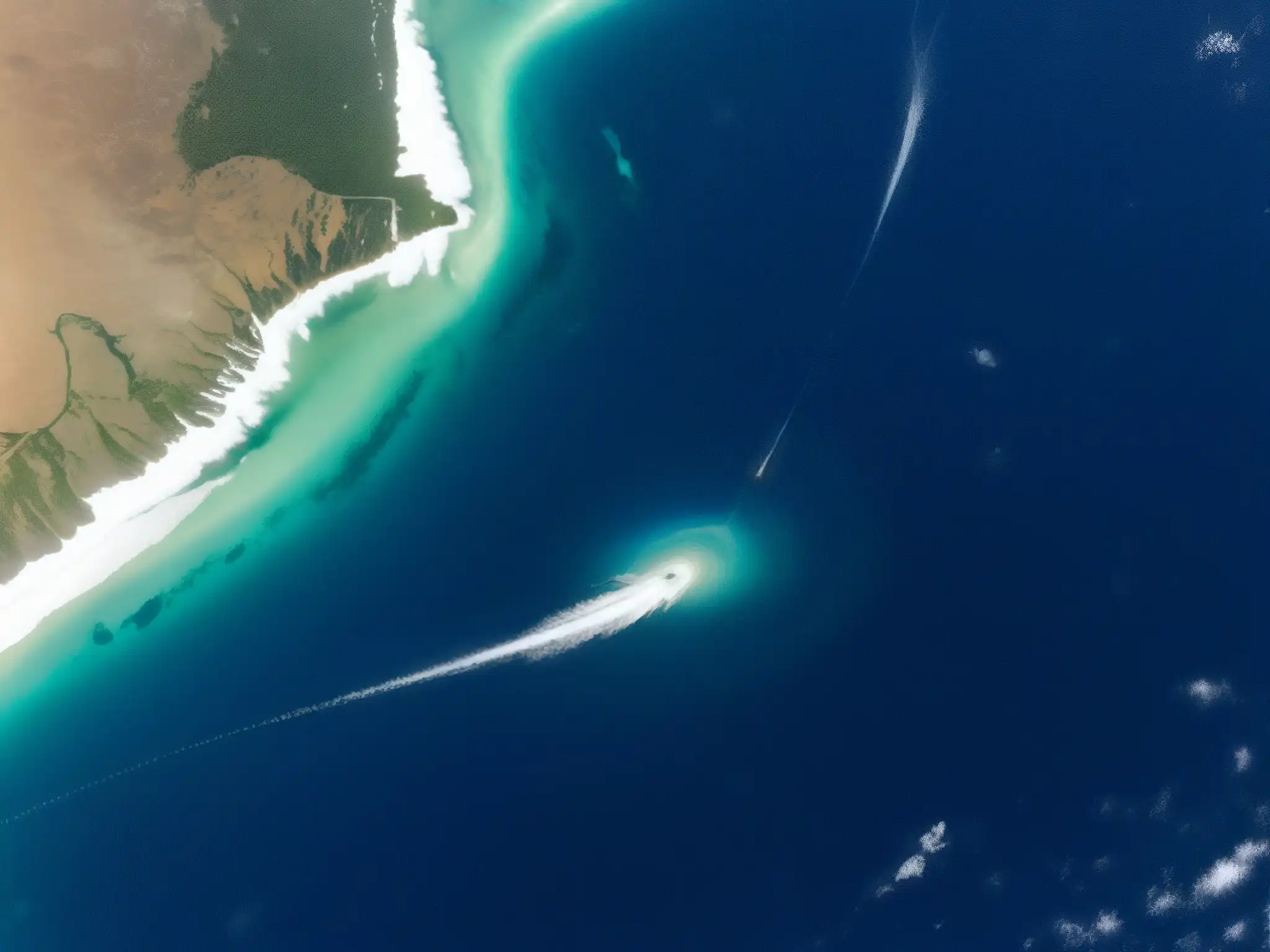 Imagen satelital del vasto océano Índico, con suaves olas y reflejos de luz solar