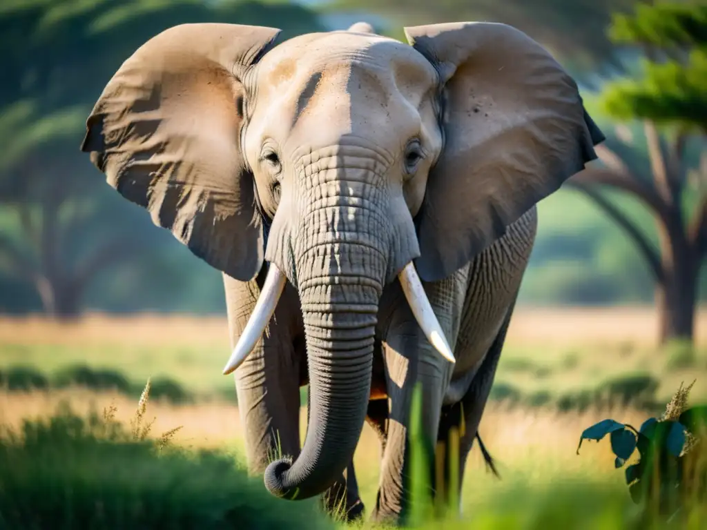 Imponente elefante africano en la sabana, bañado por la luz dorada del amanecer