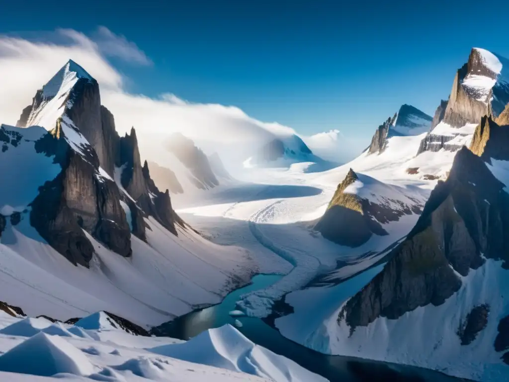 La imponente cordillera de Jotunheim envuelta en niebla y hielo, evoca la mítica verdad sobre gigantes de hielo