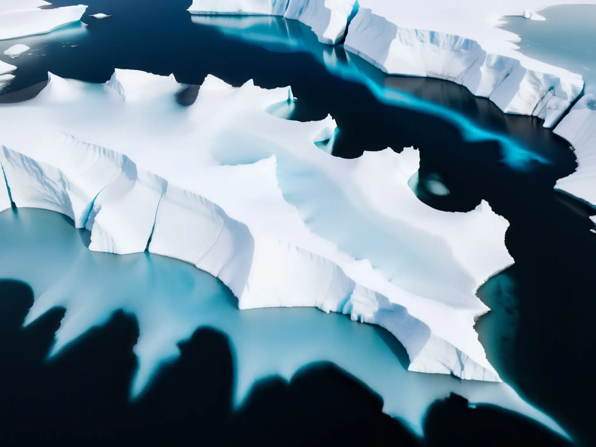 Imponente glaciar derritiéndose, muestra detalles de formaciones de hielo y grietas azules, impacto del calentamiento global en regiones polares