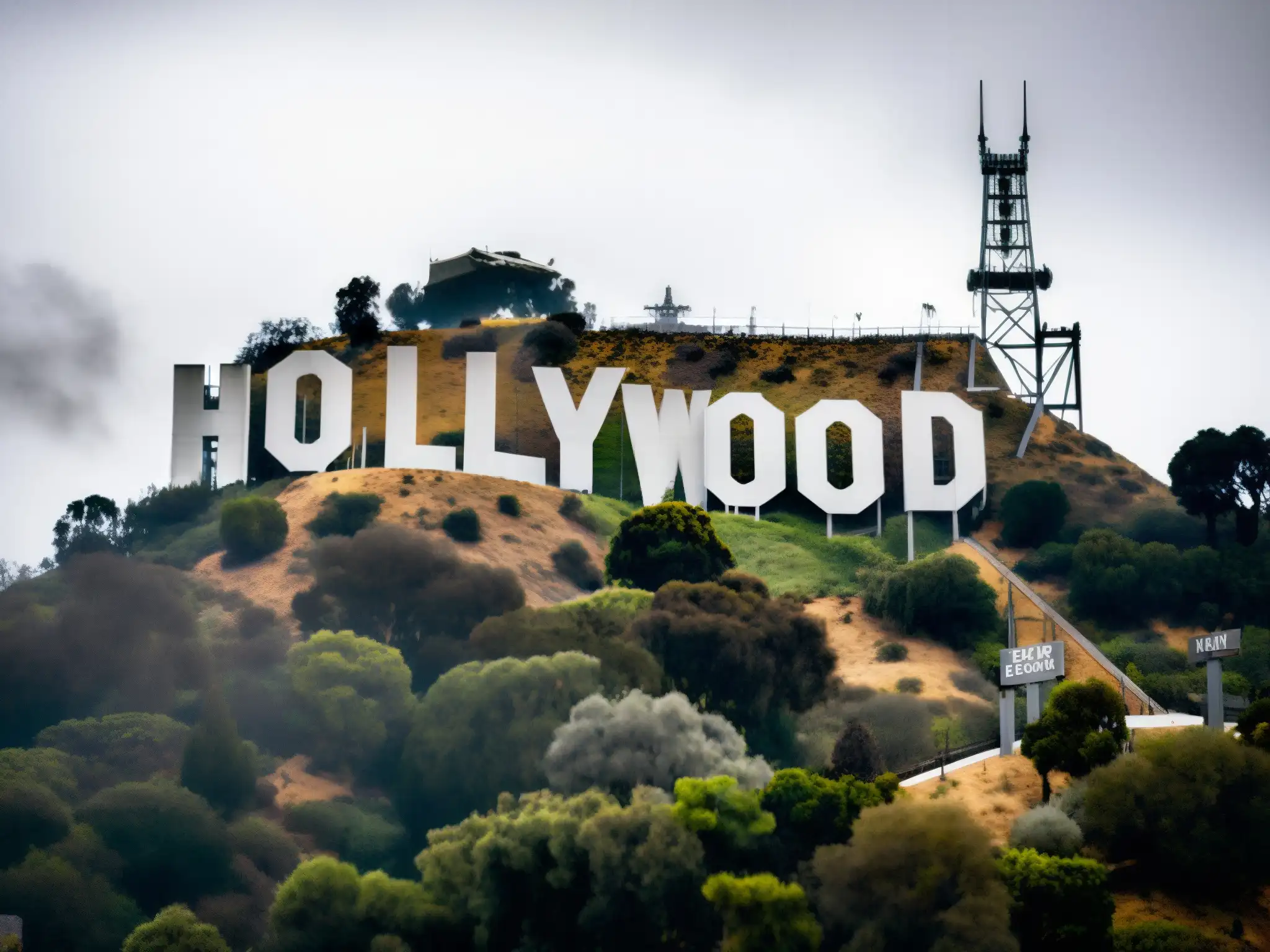 El imponente letrero de Hollywood emerge entre la niebla, evocando leyendas urbanas y misterio