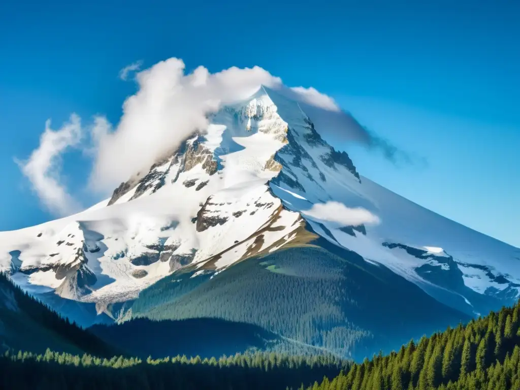 Imponente montaña nevada envuelta en misteriosa bruma, inspirando mitos y leyendas urbanas nórdicas