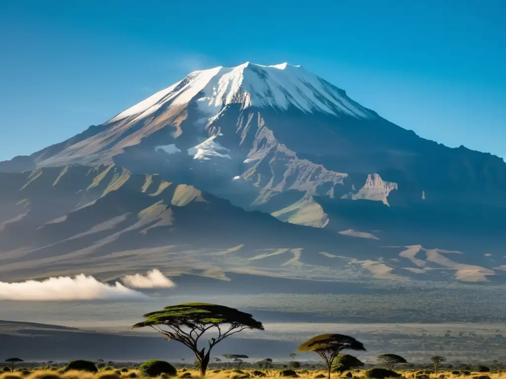 Imponente montaña nevada, Misterios del Kilimanjaro, luz y sombra crean un escenario cautivador y dramático