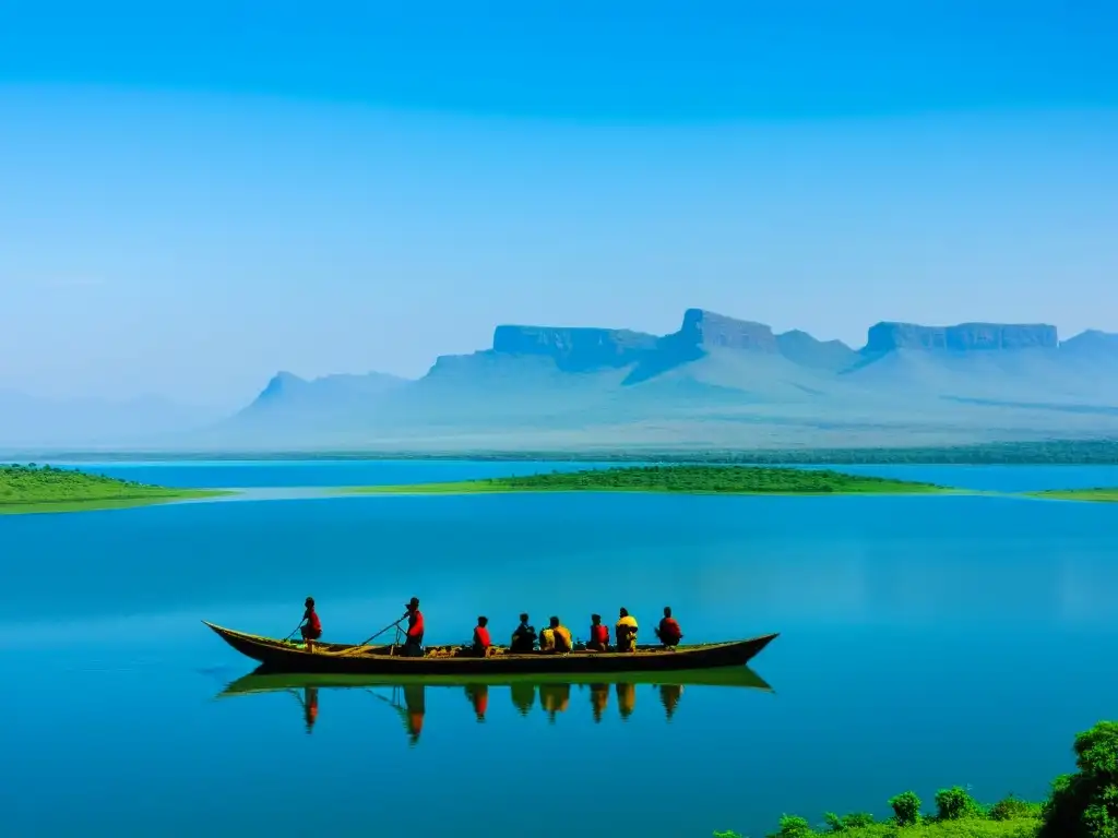 Un impresionante paisaje del Lago Tana en Etiopía, rodeado de exuberante vegetación y barcos tradicionales