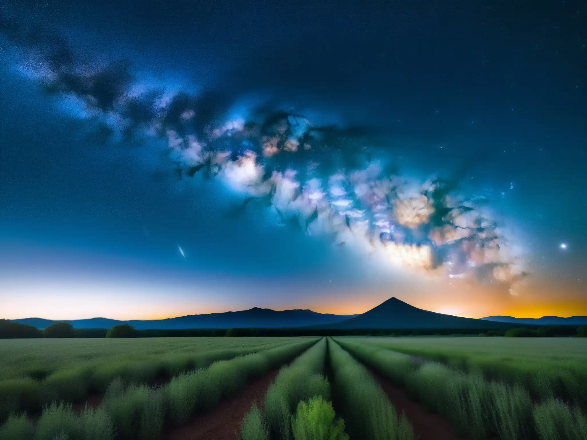 Una impresionante fotografía de alta resolución del cielo nocturno, con la Vía Láctea deslumbrante en el horizonte