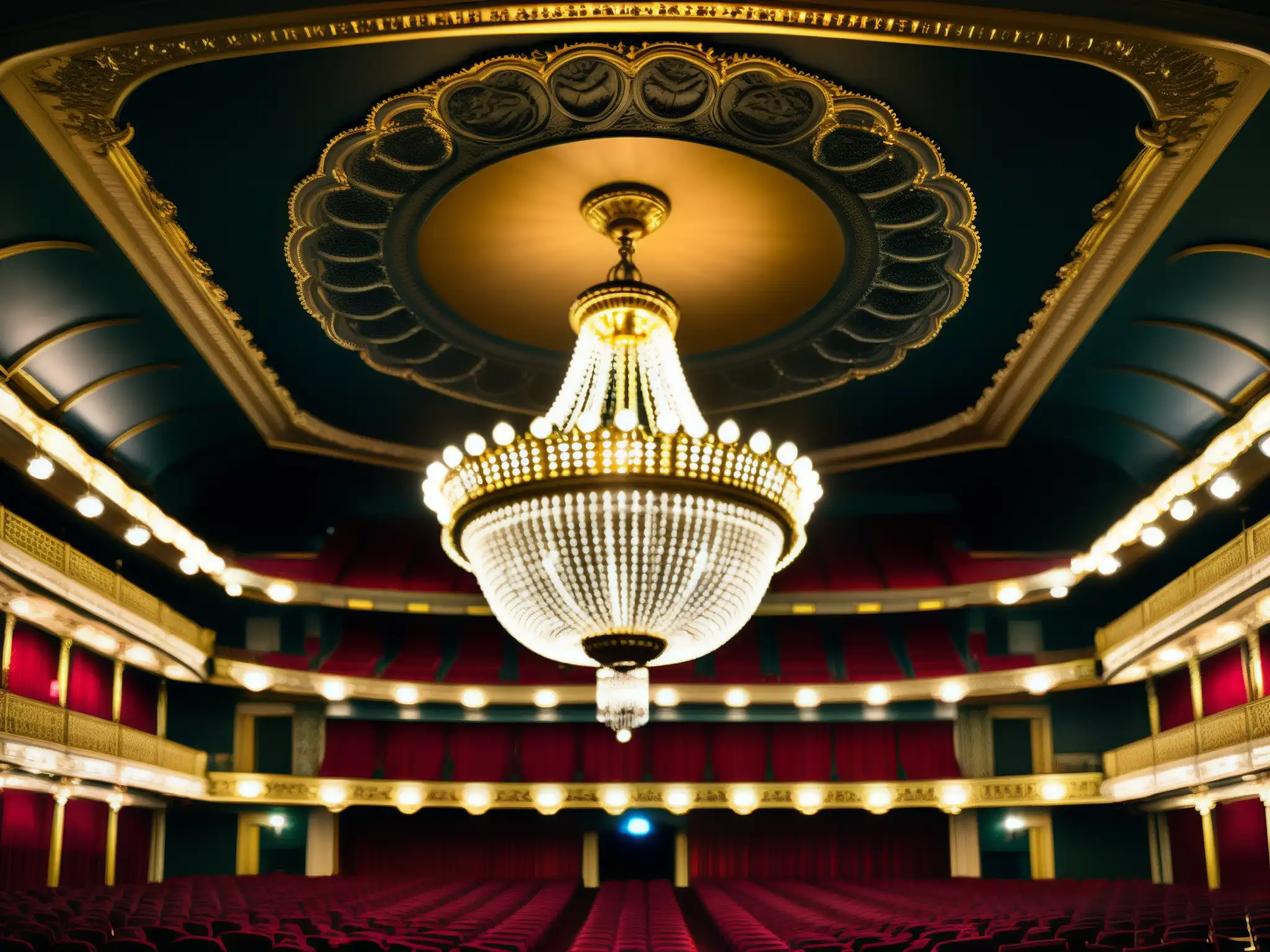 Interior opulento de la Ópera de Nueva Orleans, evocando la atmósfera del Fantasma de la Ópera