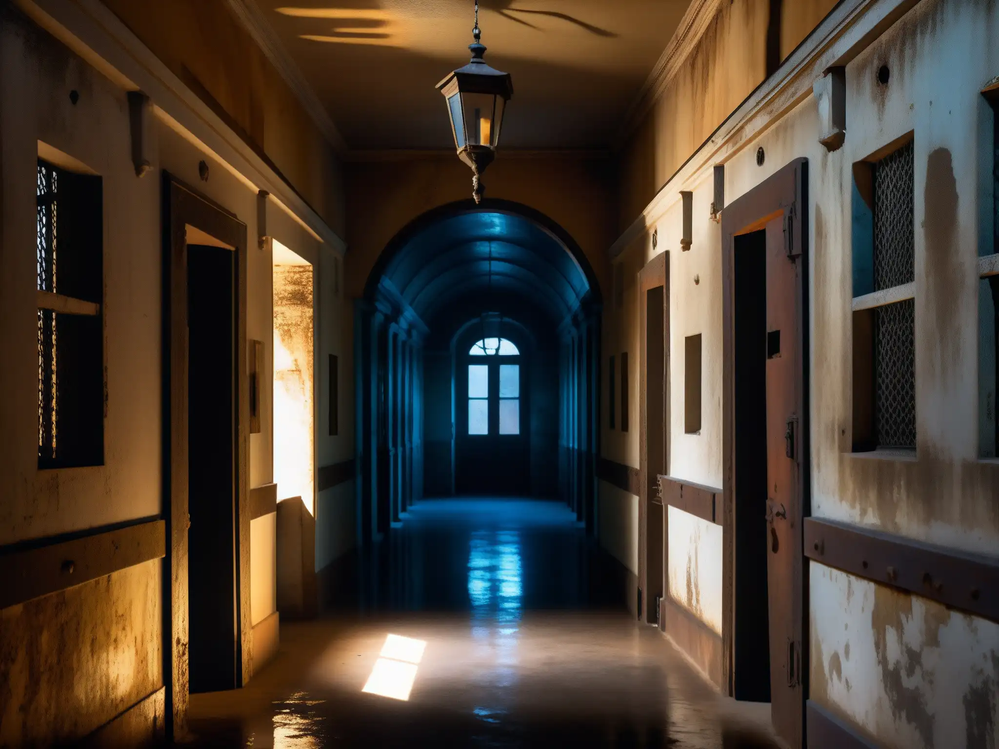 Interior del Palacio de Lecumberri, antigua prisión, con puertas oxidadas y pintura descascarada