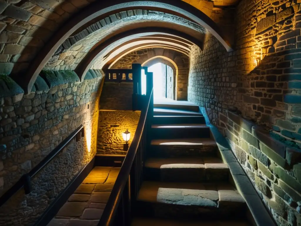 Interior sombrío y misterioso de la Torre de Londres, evocando leyendas urbanas y enigmas históricos