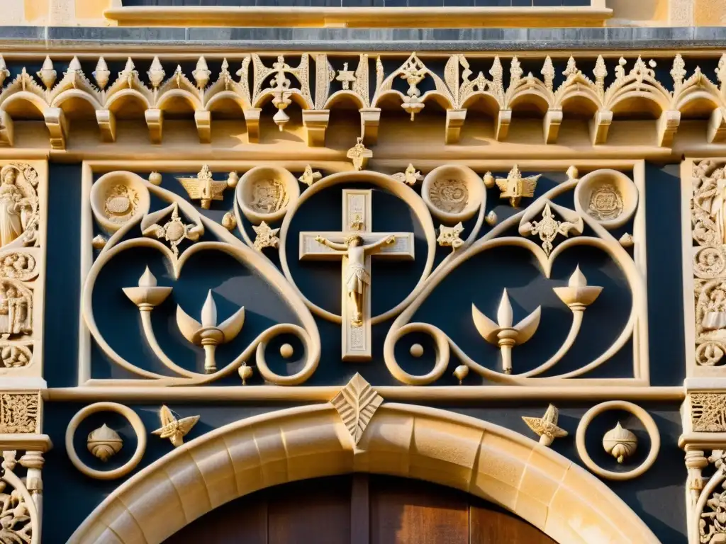 Intrincadas tallas y símbolos en la fachada del Convento de Cristo en Tomar, Portugal