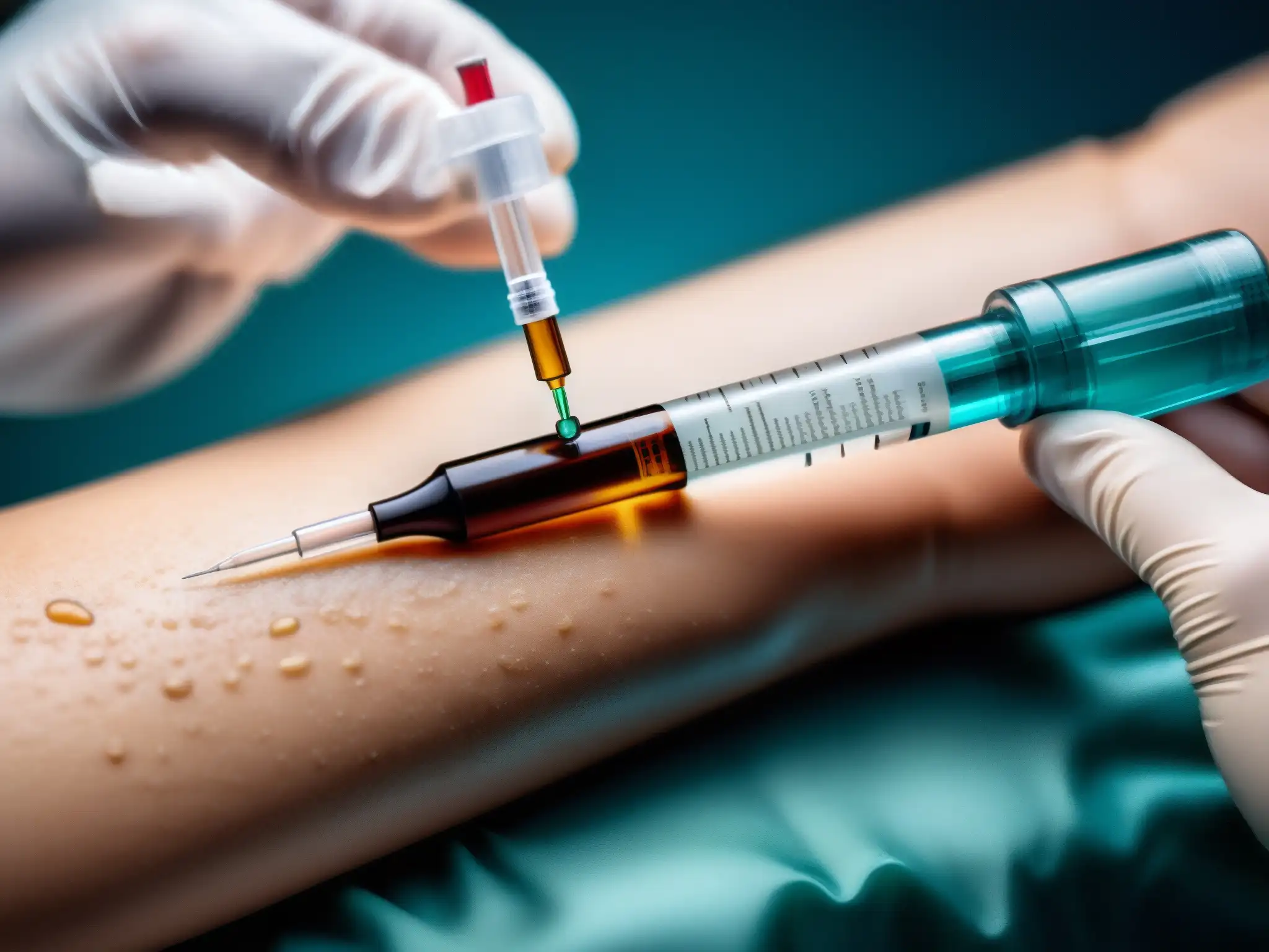 Una inyección de vacuna en el brazo de una persona en un entorno clínico, transmitiendo la importancia de la vacunación y la atención médica