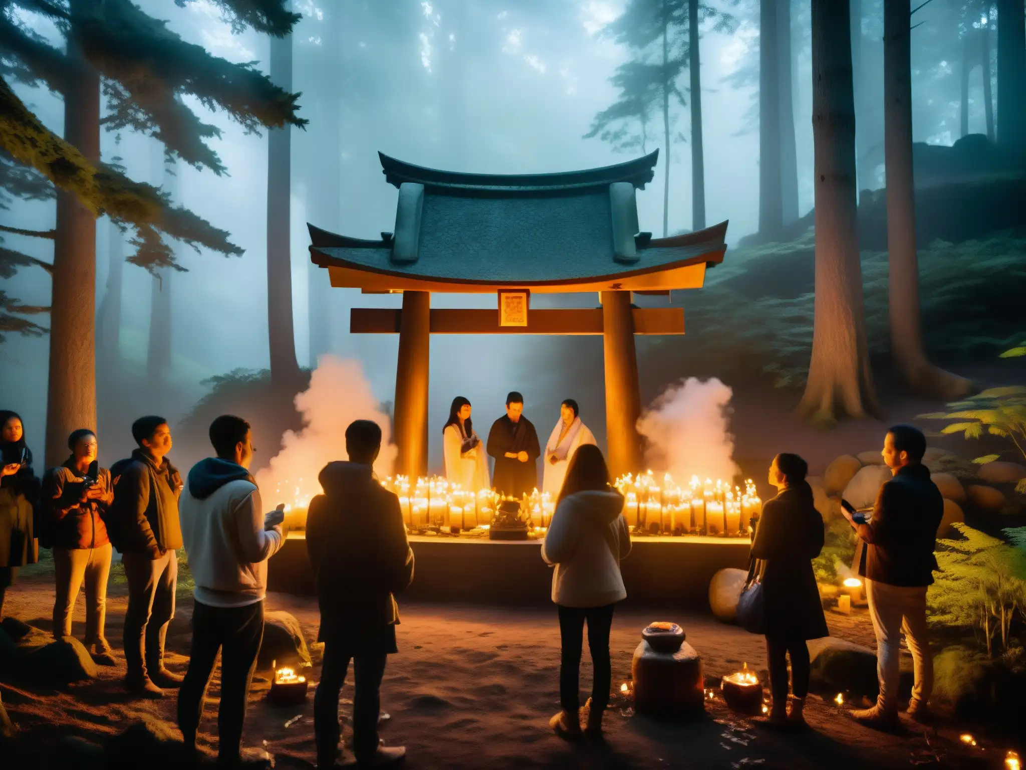 Unos jóvenes capturan selfies con espíritus en un bosque brumoso y misterioso en Japón