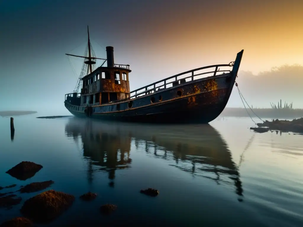 El legendario barco fantasma del Delta del Níger emerge entre la niebla, evocando la misteriosa leyenda urbana de estas aguas
