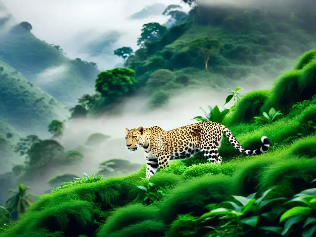 Un leopardo se desliza entre la niebla en la montaña Uluguru, exudando misterio y poder