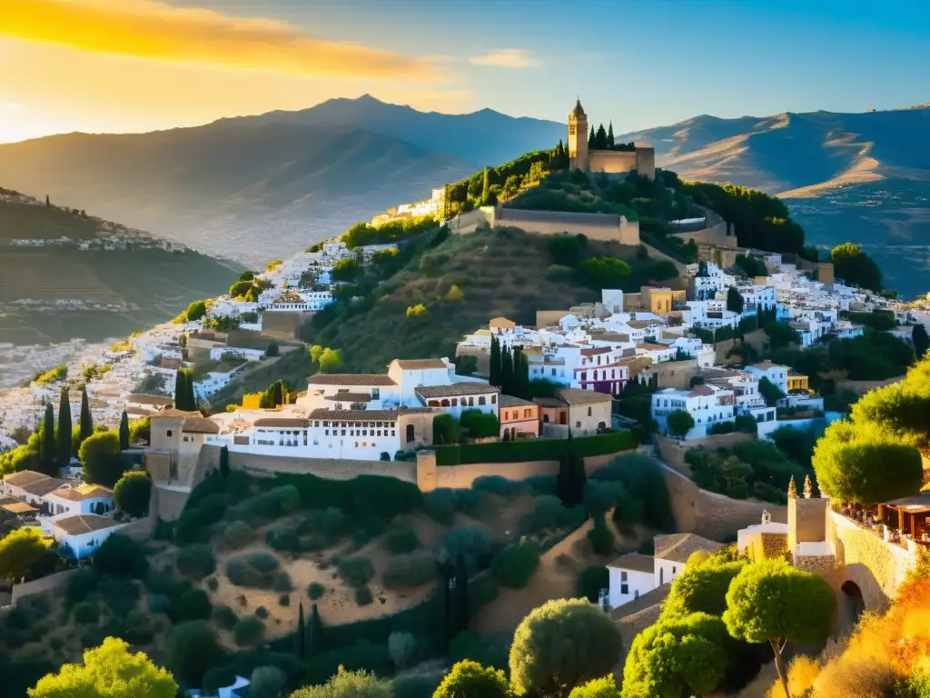 Una leyenda del Sacromonte de Granada, tesoro cultural con cuevas, flamenco y la Alhambra al atardecer