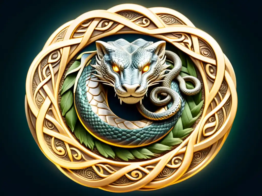 La leyenda de la Serpiente de Midgard: una imagen impresionante del Jormungandr enroscado alrededor de Yggdrasil, emanando poder ancestral