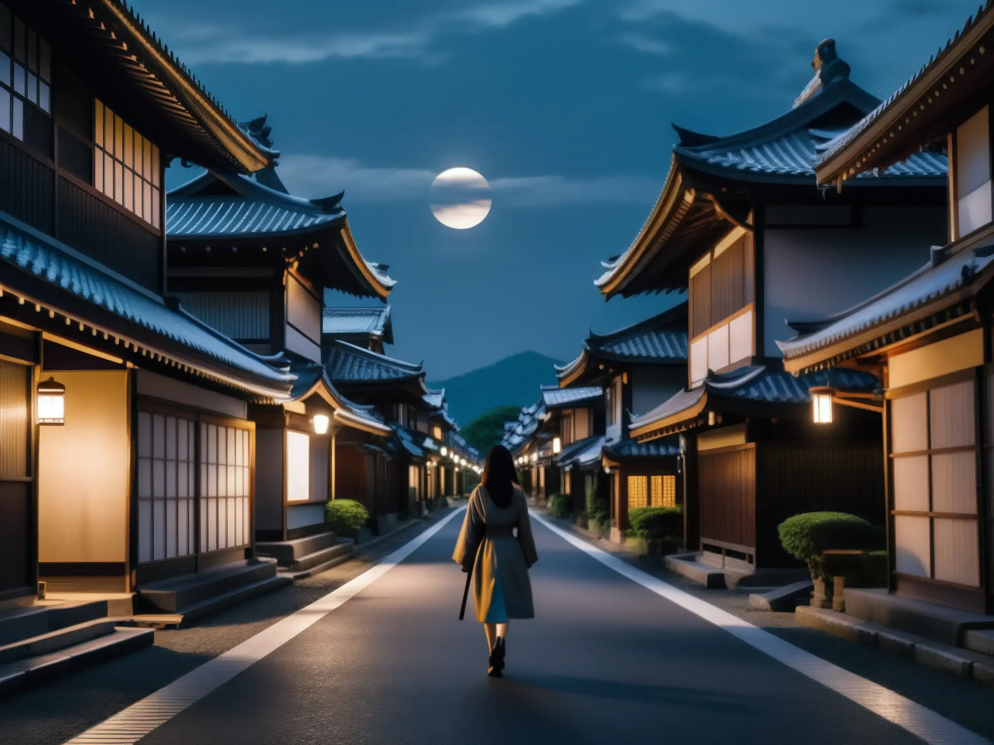 En una lúgubre calle iluminada por la luna en Japón, una figura siniestra se desplaza con velocidad sobrenatural