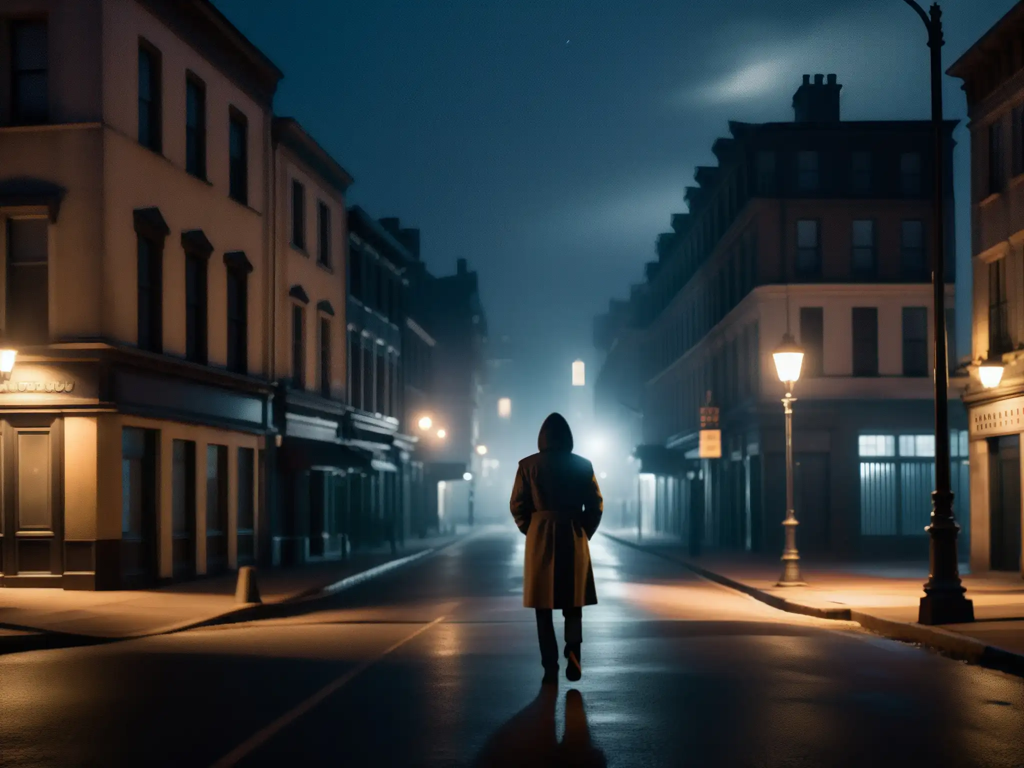 Bajo la luz tenue de la ciudad, una figura solitaria se encuentra bajo un farol parpadeante, extendiendo su mano en un pedido de auxilio