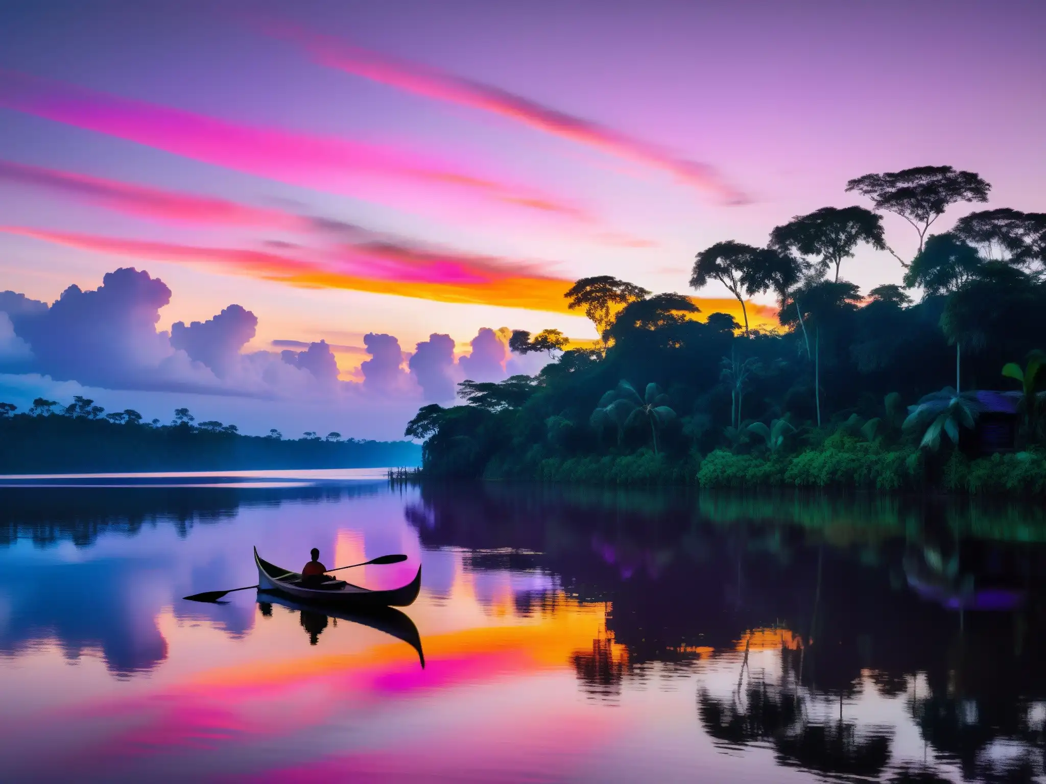 La Madre del Agua en el Amazonas: Imagen detallada del río al atardecer