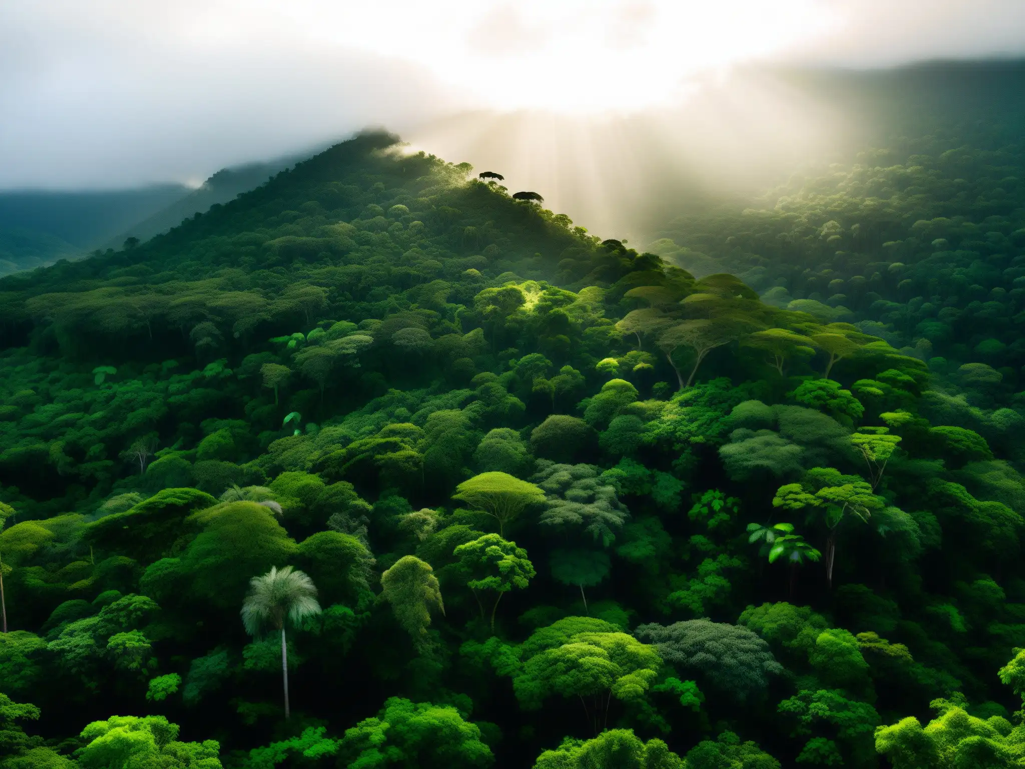 Un majestuoso bosque tropical brasileño, con exuberante vegetación verde, árboles imponentes y vida silvestre oculta