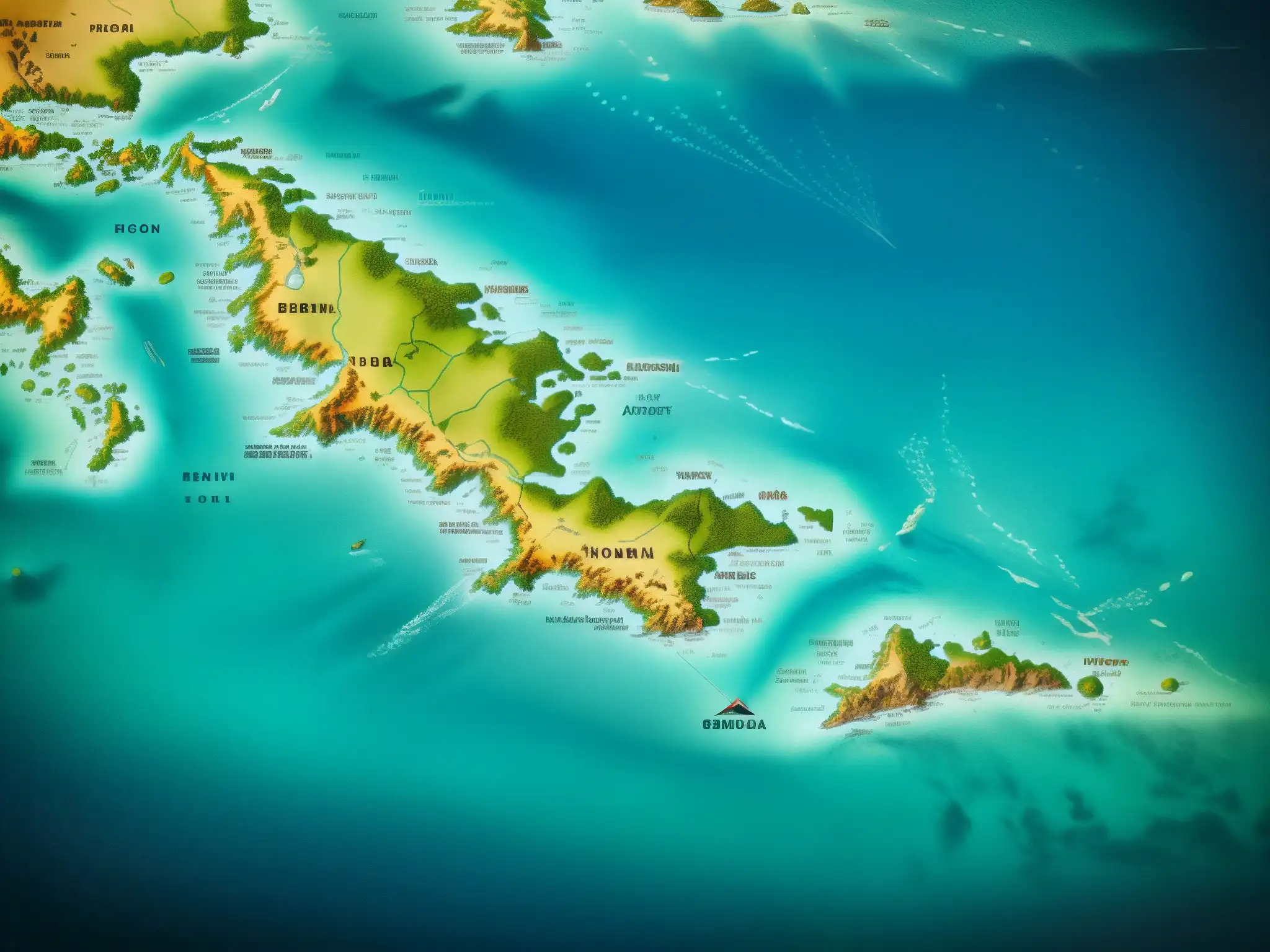 Un mapa vintage del Triángulo de las Bermudas revela su enigma y misterio, con detalles intrincados del océano y las islas circundantes
