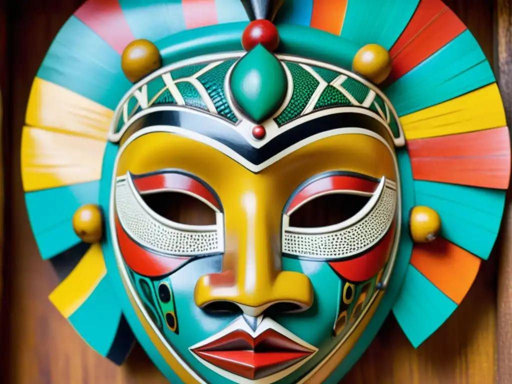 Una máscara tradicional de Benin representa el mito de la transformación de la mujer leopardo, con intrincados detalles y colores vibrantes