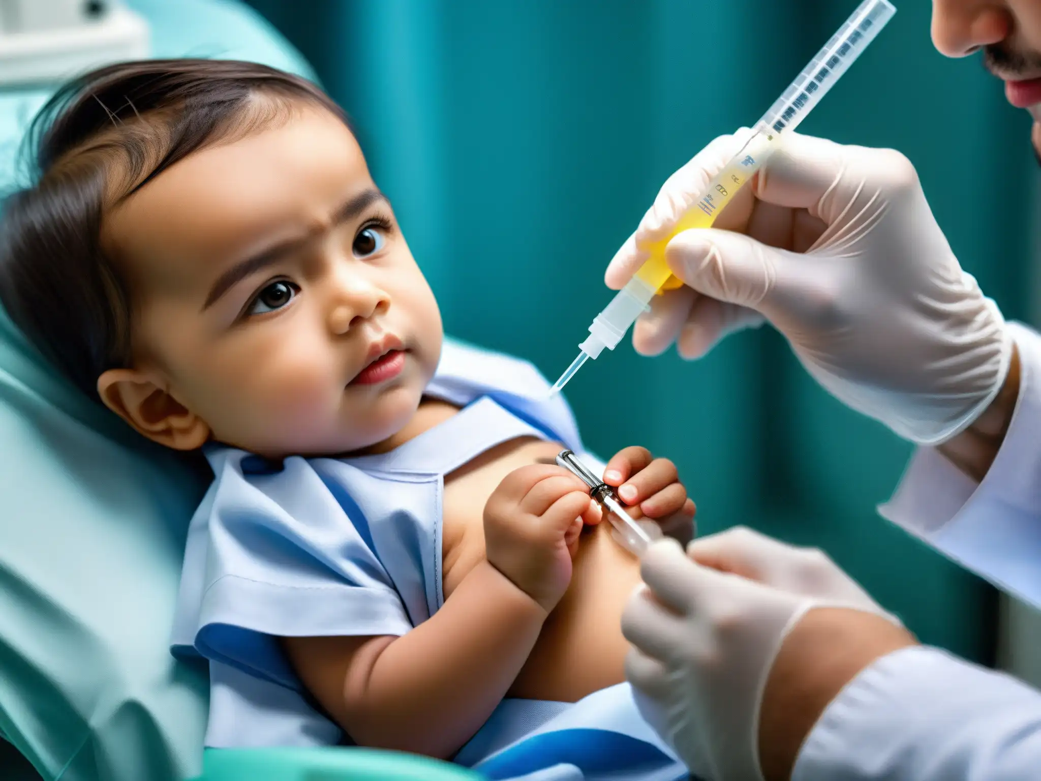 Un médico administra una vacuna a un niño en un entorno clínico