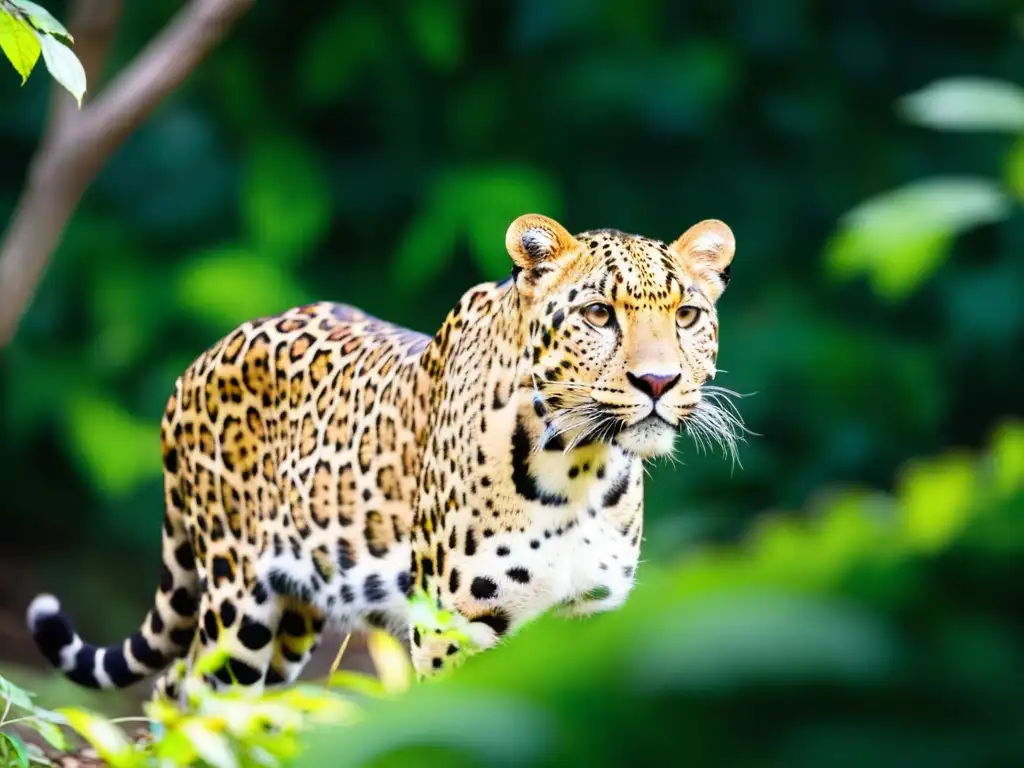 La mirada intensa del Leopardo de la Montaña Uluguru en su hábitat natural, entre la exuberante vegetación