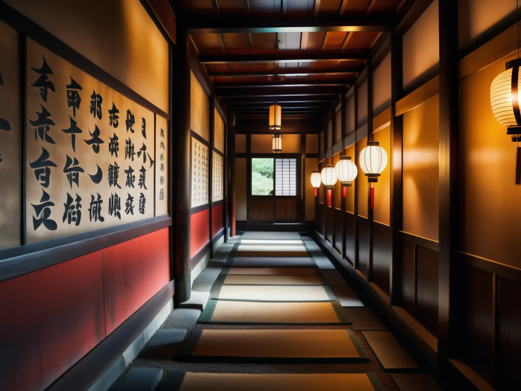 Explora el misterio del Minotauro Japonés en los intrincados pasillos de un antiguo templo con arquitectura tradicional y misteriosos símbolos