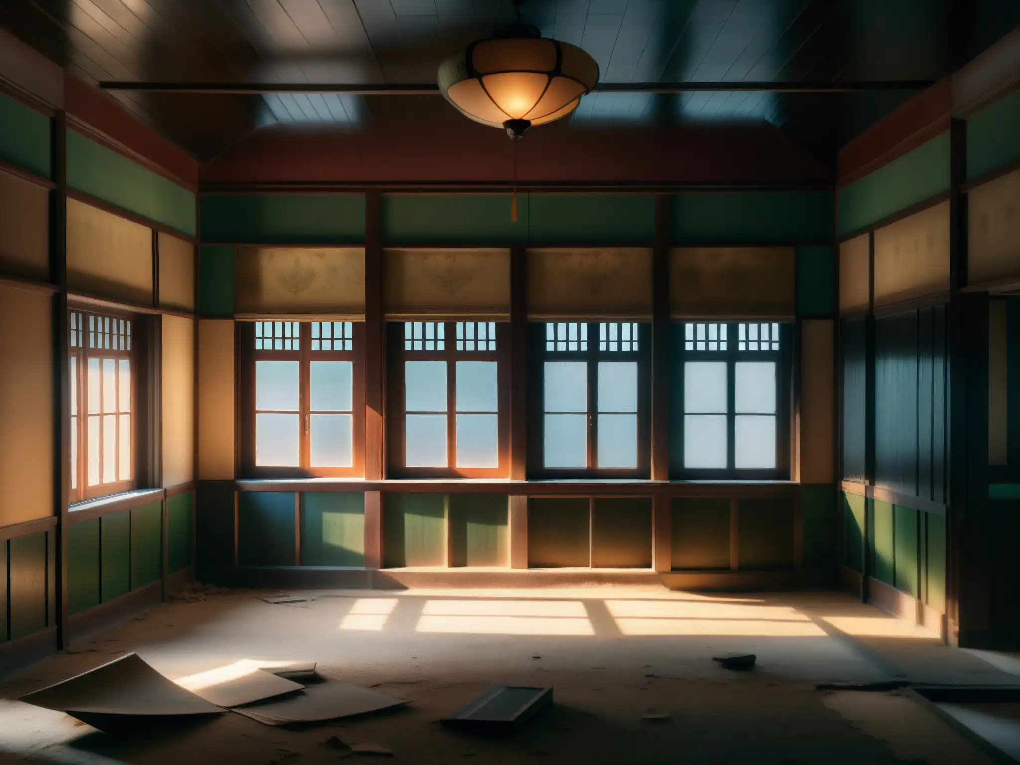 Explora el misterio del segundo piso abandonado de un edificio coreano, con sombras misteriosas y una atmósfera intrigante