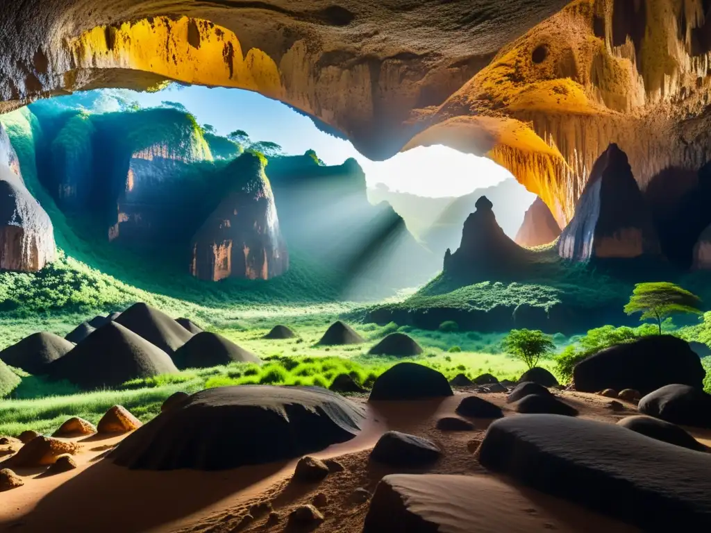 Explora las misterios subterráneos de las cuevas encantadas de Tanzania con formaciones rocosas detalladas en 8k