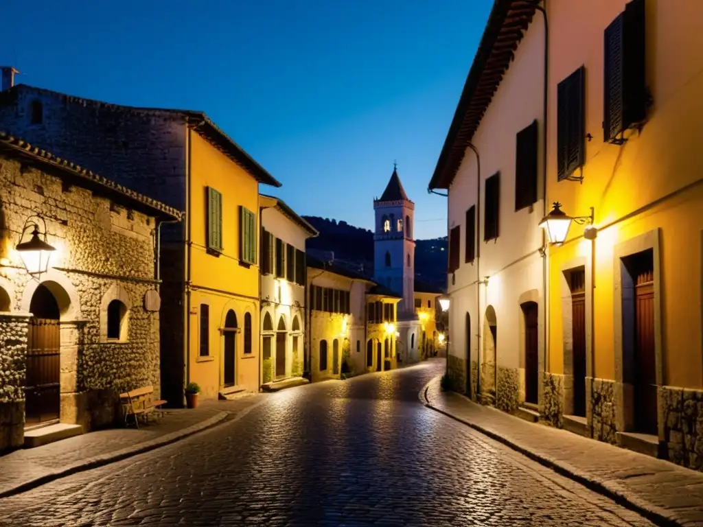 La misteriosa calle de Benevento, Italia, iluminada por faroles antiguos
